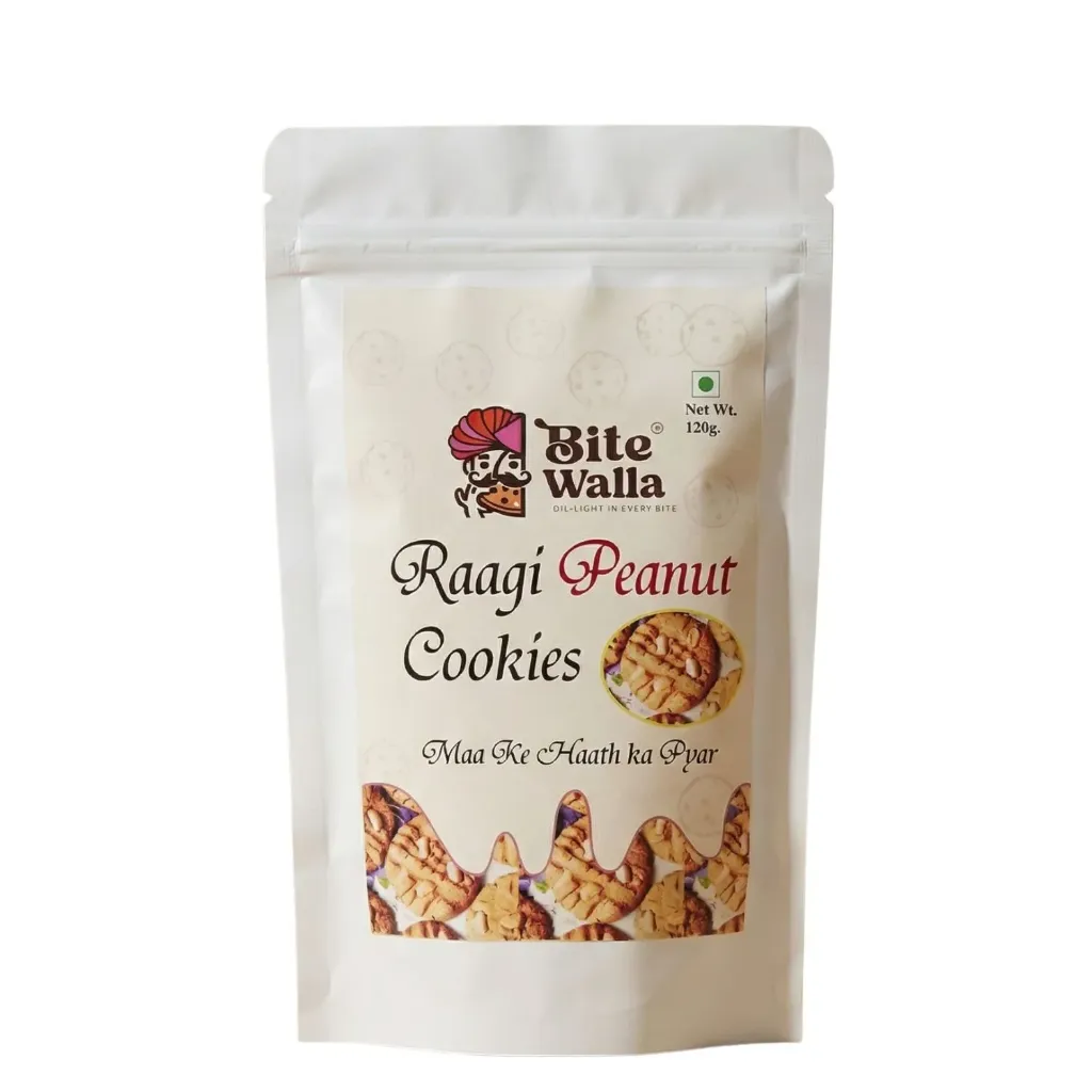 Bite Walla Raagi Peanut Cookies | Crunchy & Nutty Homemade Style Biscuits | Made with Finger Millet & Roasted Peanuts | High Fiber Healthy Snack | No Preservatives | 120g