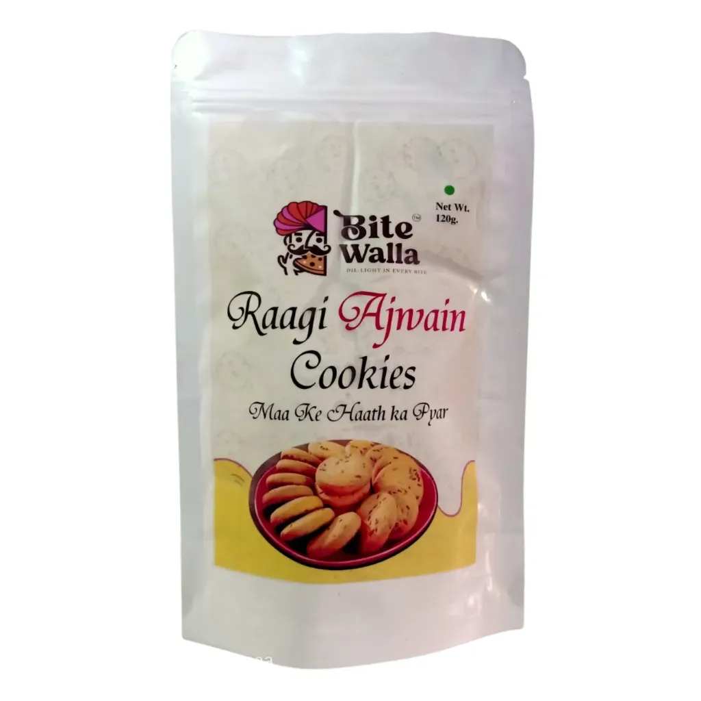 Bite Walla Raagi Ajwain Cookies | Fiber Rich Healthy Millet Cookies | Made with Raagi & Ajwain | No Preservatives | Digestive & Guilt-Free Snack (120g)